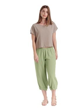 Oh My Gauze! Cotton Gauze Pants Size 2 L/XL Cropped Pull-On Elastic Waist Green